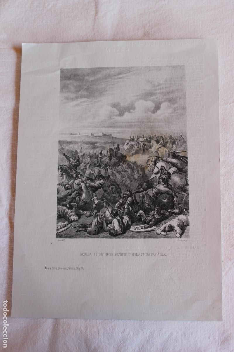 Arte: LITOGRAFIA BATALLA DE LOS GODOS FRANCOS Y ROMANOS CONTRA ATILA