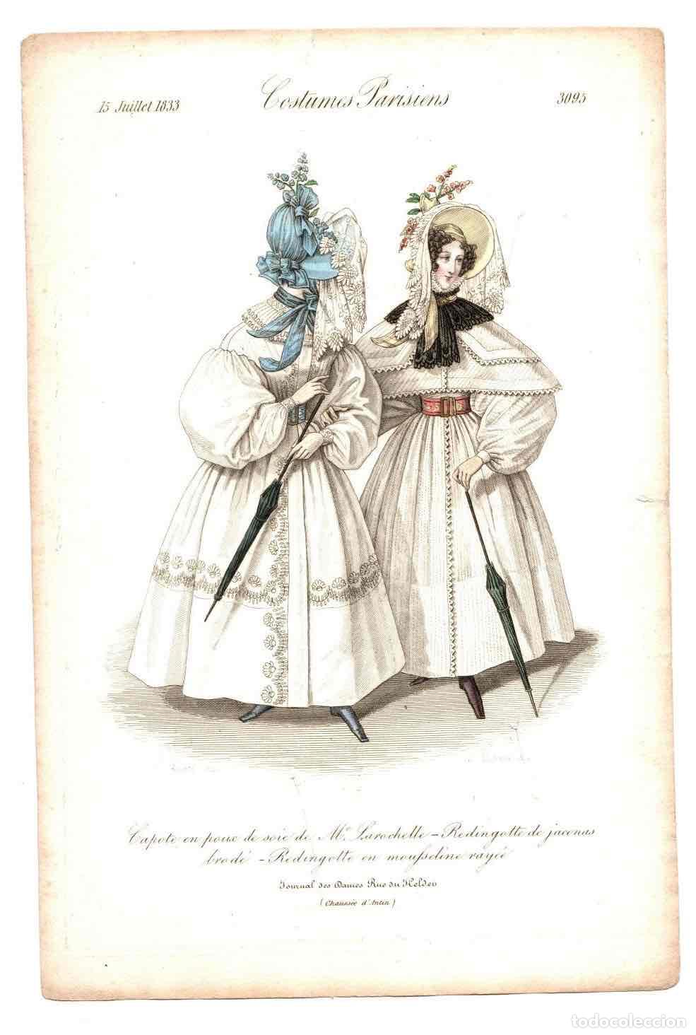 Arte: LITOGRAFIA MODA. COSTUMES PARISIENS. N&ordm; 3095. A&Ntilde;O 1833