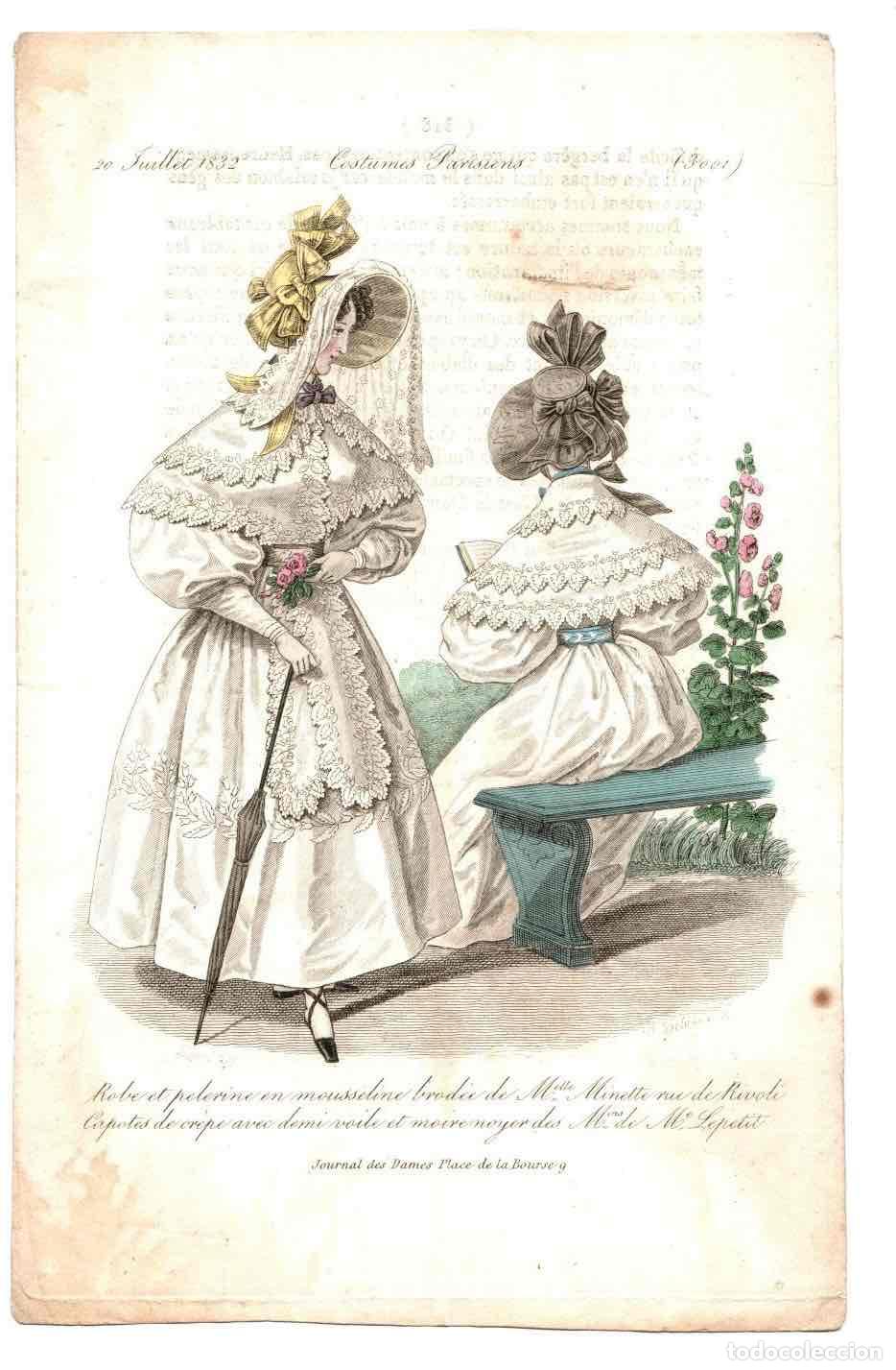 Arte: LITOGRAFIA MODA. COSTUMES PARISIENS. N&ordm; 3001. A&Ntilde;O 1832