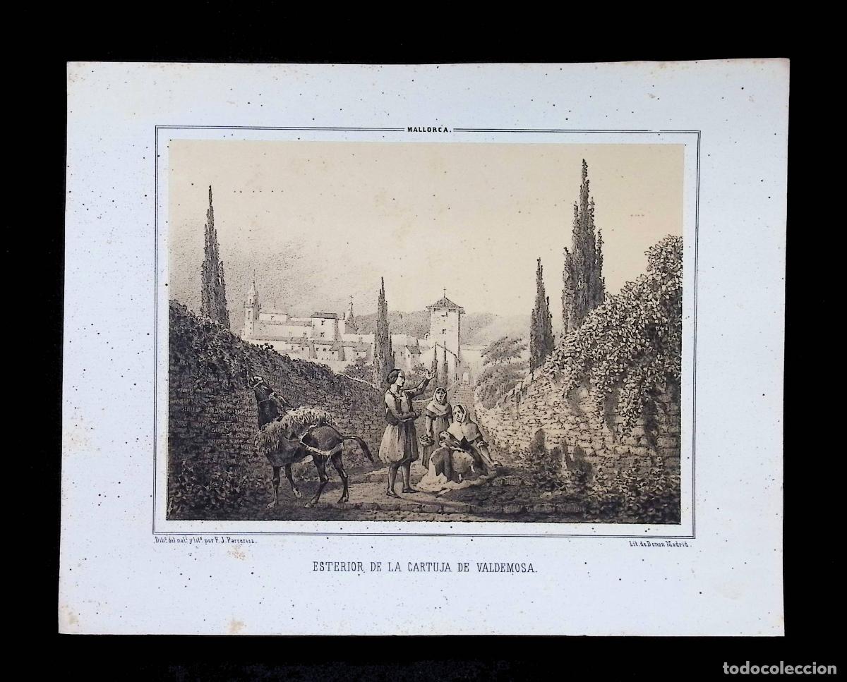 Arte: ESTERIOR DE LA CARTUJA DE VALDEMOSA. MALLORCA. PARCERISA. LIT. DONON. (27X21,5 CM)