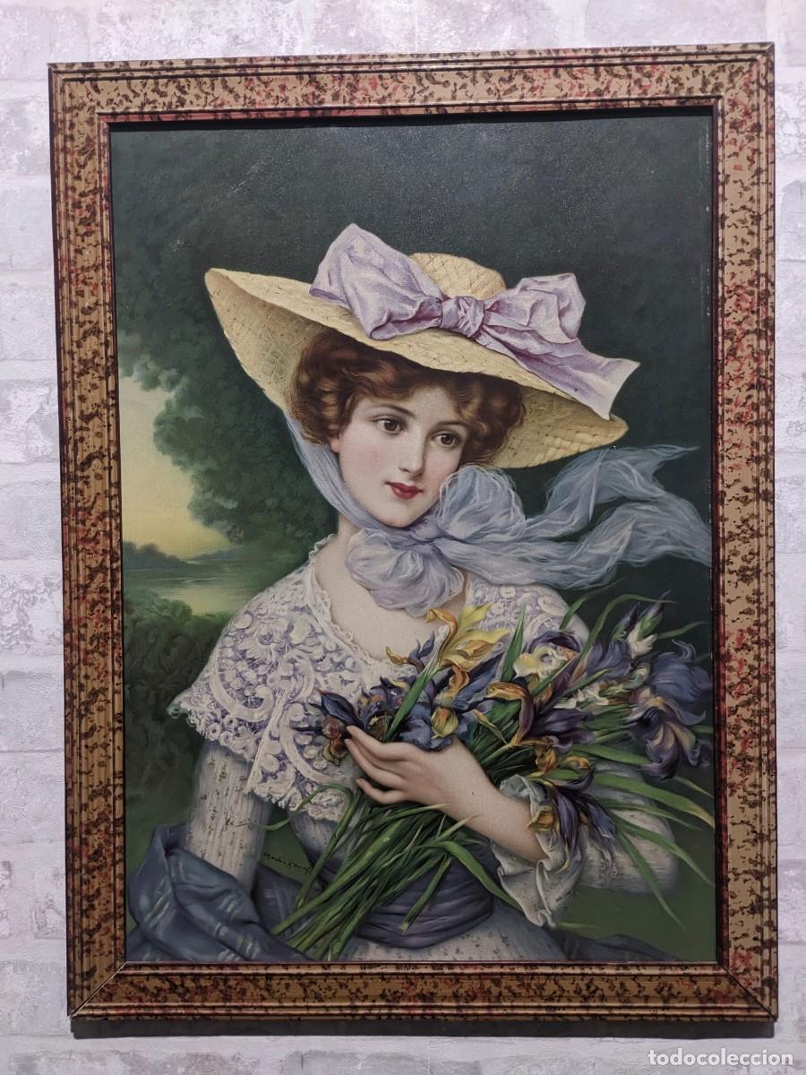 Arte: LITOGRAFIA PRECIOSA ENMARCADA A&Ntilde;OS 30 SE&Ntilde;ORITA 46 X 62 CMS. IMAGENES POCO VISTAS A LAS HABITUALES