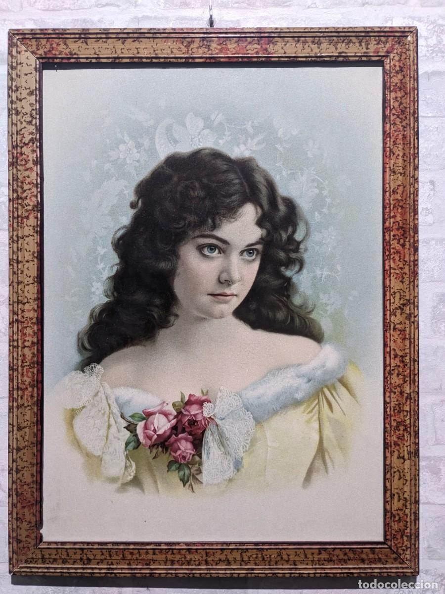 Arte: LITOGRAFIA PRECIOSA ENMARCADA A&Ntilde;OS 30 SE&Ntilde;ORITA 46 X 62 CMS. IMAGENES POCO VISTAS A LAS HABITUALES