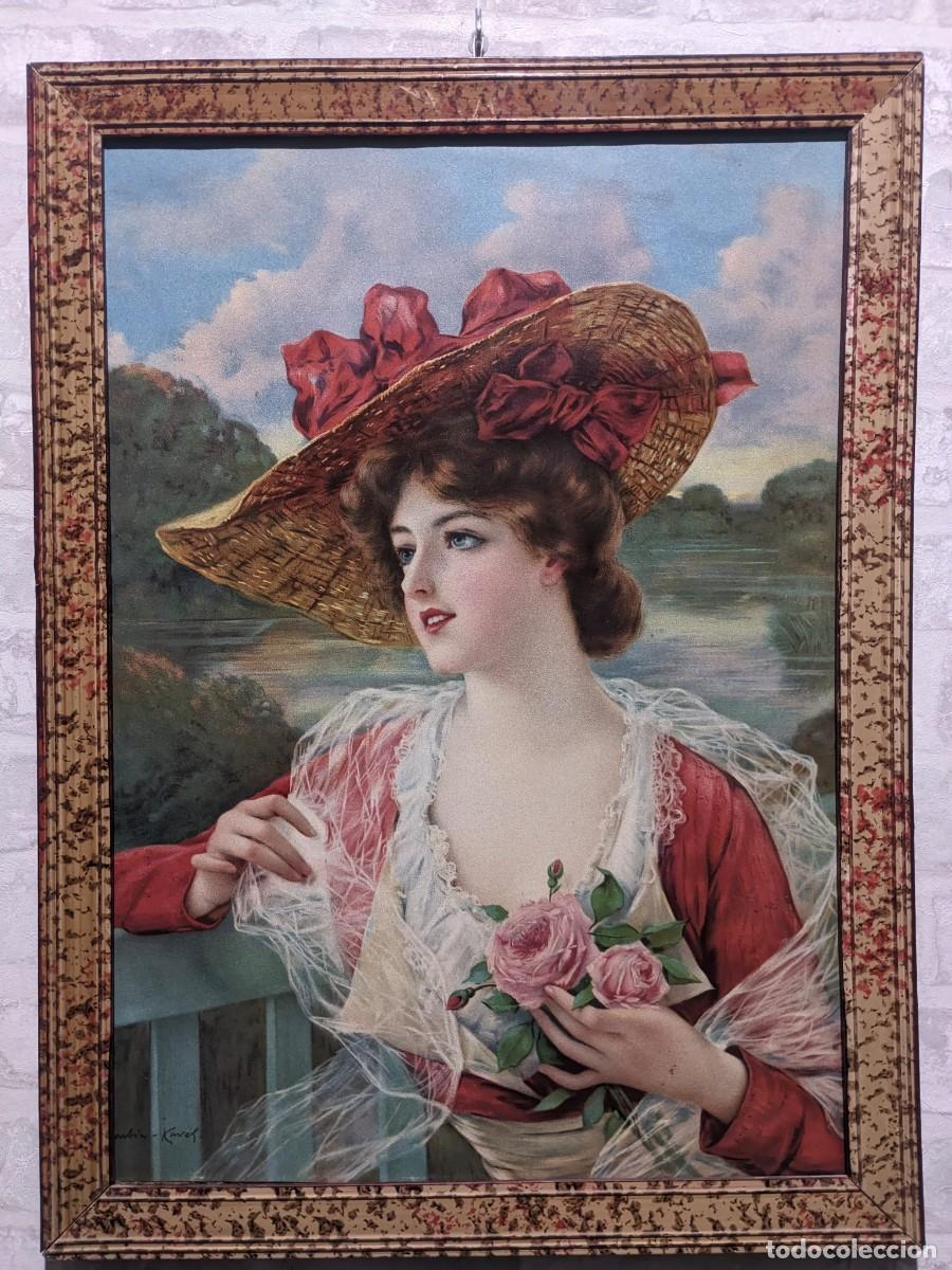 Arte: LITOGRAFIA PRECIOSA ENMARCADA A&Ntilde;OS 30 SE&Ntilde;ORITA 46 X 62 CMS. IMAGENES POCO VISTAS A LAS HABITUALES