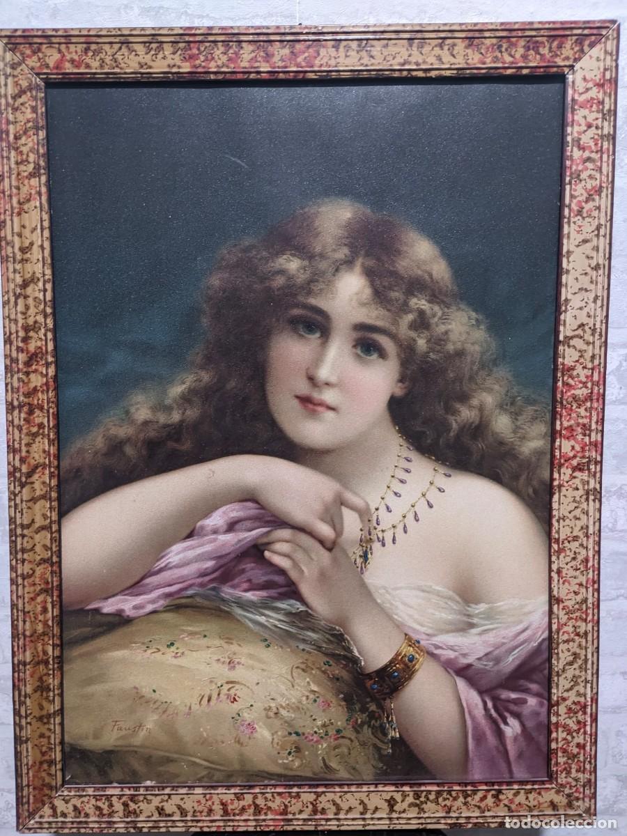 Arte: LITOGRAFIA PRECIOSA ENMARCADA A&Ntilde;OS 30 SE&Ntilde;ORITA 46 X 62 CMS. IMAGENES POCO VISTAS A LAS HABITUALES