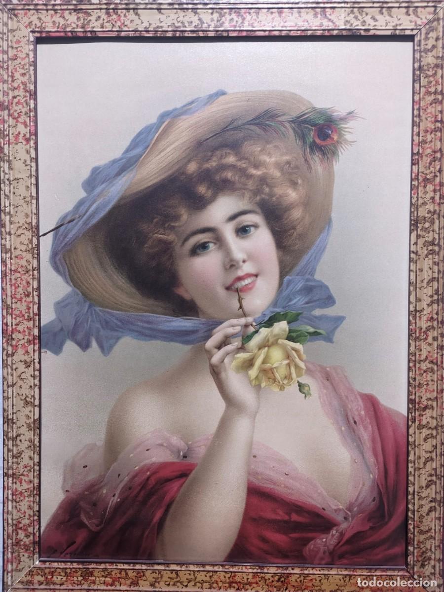 Arte: LITOGRAFIA PRECIOSA ENMARCADA A&Ntilde;OS 30 SE&Ntilde;ORITA 46 X 62 CMS. IMAGENES POCO VISTAS A LAS HABITUALES