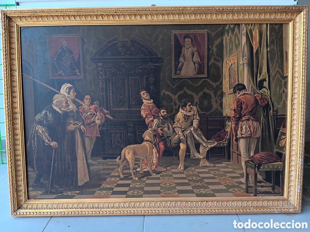 Arte: Espectacular cromolitografia del cuadro ( La vuelta del torneo) obra de Salvador Mart&iacute;nez Cubells.