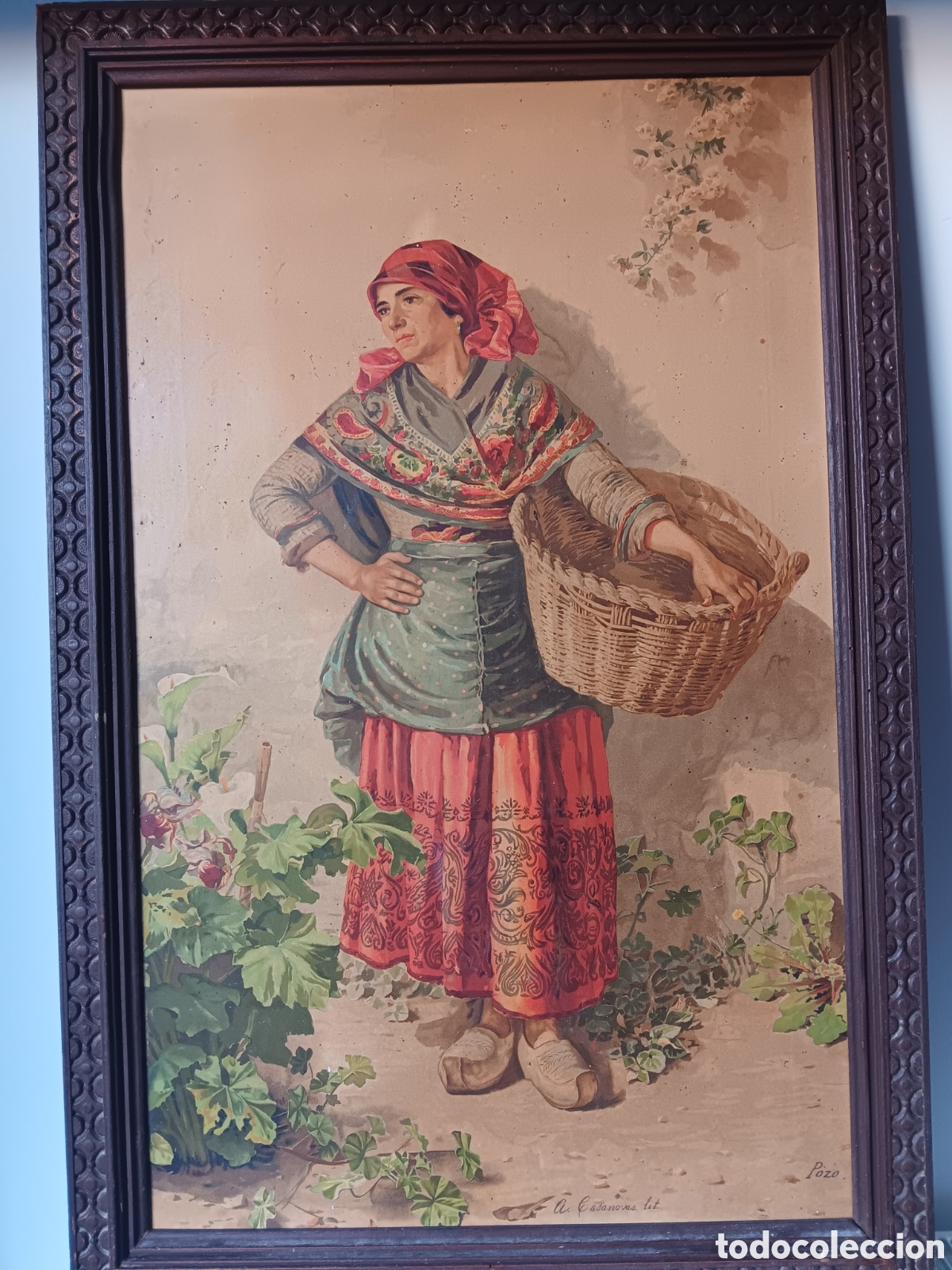 Arte: Cromolitografia del siglo xix firmada por a Casanovas de un cuadro de pozo.