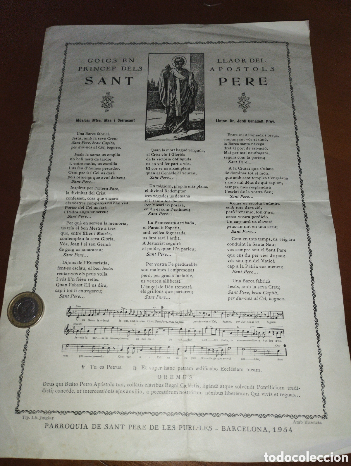 Arte: Goigs en Llaor del Princep Dels Apostols San Pere, Barcelona 1954