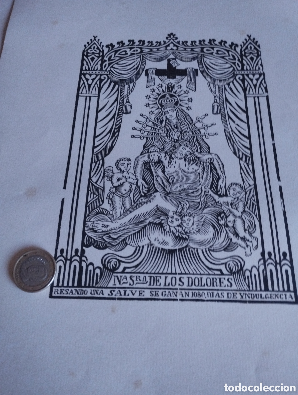 Arte: Litograf&iacute;a de Nuestra Se&ntilde;ora de los Dolores, rezando una Salve se ganan 1080 d&iacute;as de Indulgencia
