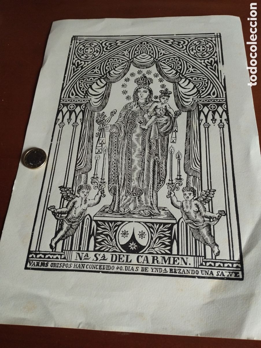 Arte: Litograf&iacute;a de Nuestra Se&ntilde;ora del Carmen - Foto 1