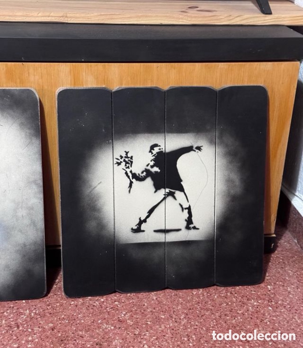 Arte: &iexcl;&iexcl;&iexcl; 3 Cuadros de madera con im&aacute;genes de Bansky !!! - Foto 2