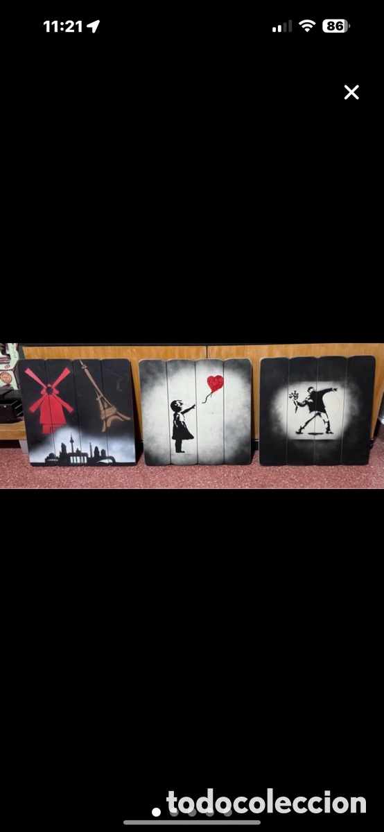 Arte: &iexcl;&iexcl;&iexcl; 3 Cuadros de madera con im&aacute;genes de Bansky !!! - Foto 1