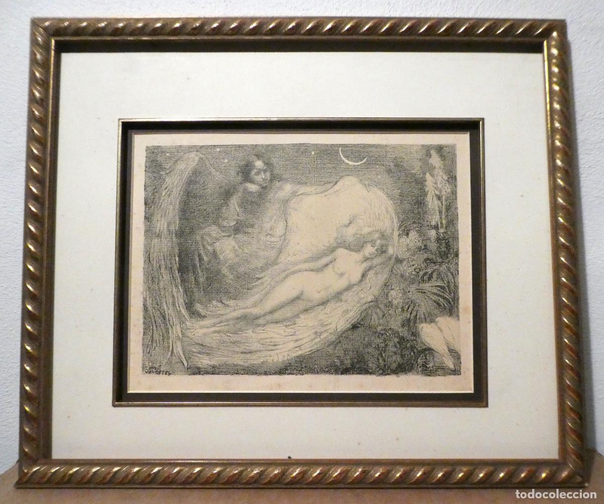 Arte: Bonita litografia de Edmond Van Offel ,con marco