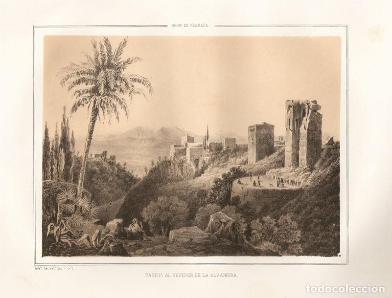 Arte: Vista de la Alhambra, Granada, siglo XIX.