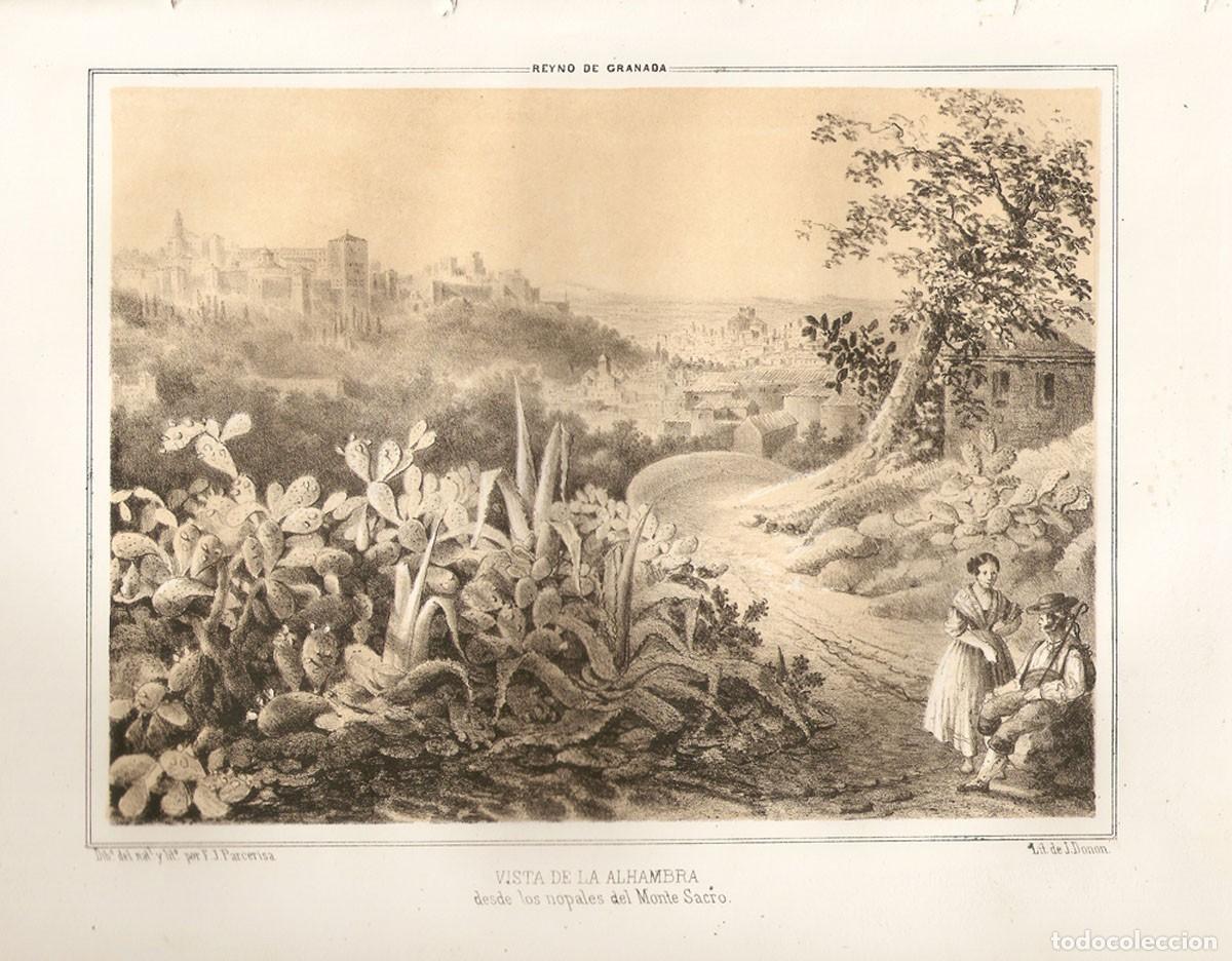 Arte: Vista de la Alhambra, Granada, siglo XIX.