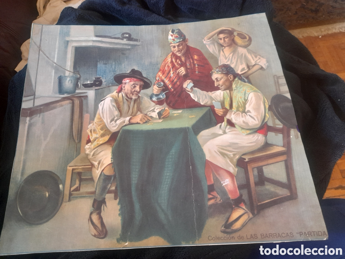 Art: Antigua litograf&iacute;a, Colecci&oacute;n de Las Barracas, partida de cartas, mide 36,5x32,5cm