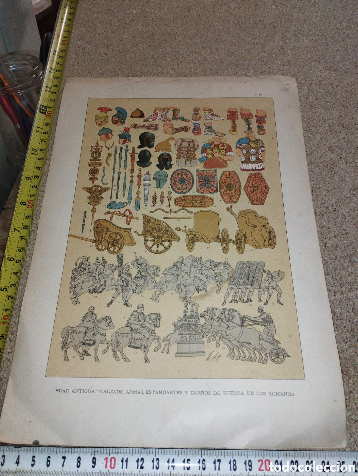 Art: LITOGRAFIA EN COLORES ROMA ANTIGUA ARMAS EQUIPOS MILITARES Y CARROS DE GUERRA