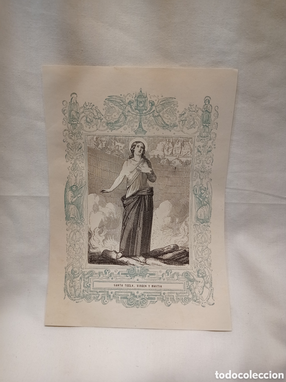 Arte: ANTIGUA LITOGRAF&Iacute;A SANTA TECLA VIRGEN Y M&Aacute;RTIR 1853