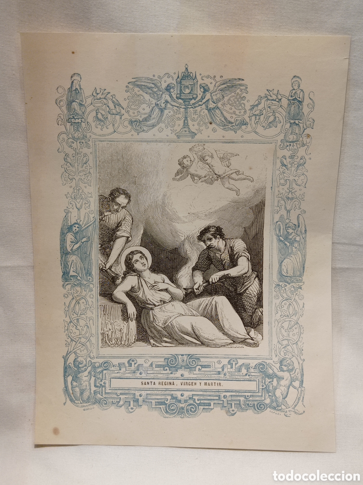 Arte: ANTIGUA LITOGRAF&Iacute;A SANTA REGINA VIRGEN Y M&Aacute;RTIR 1853