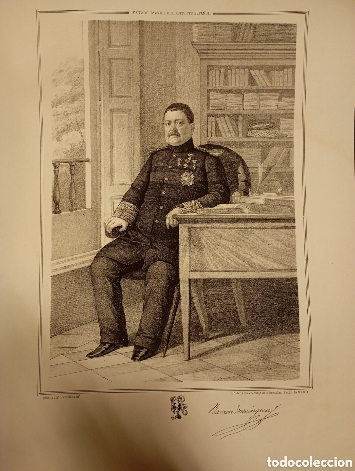 Arte: Siglo XIX antigua litograf&iacute;a de militar