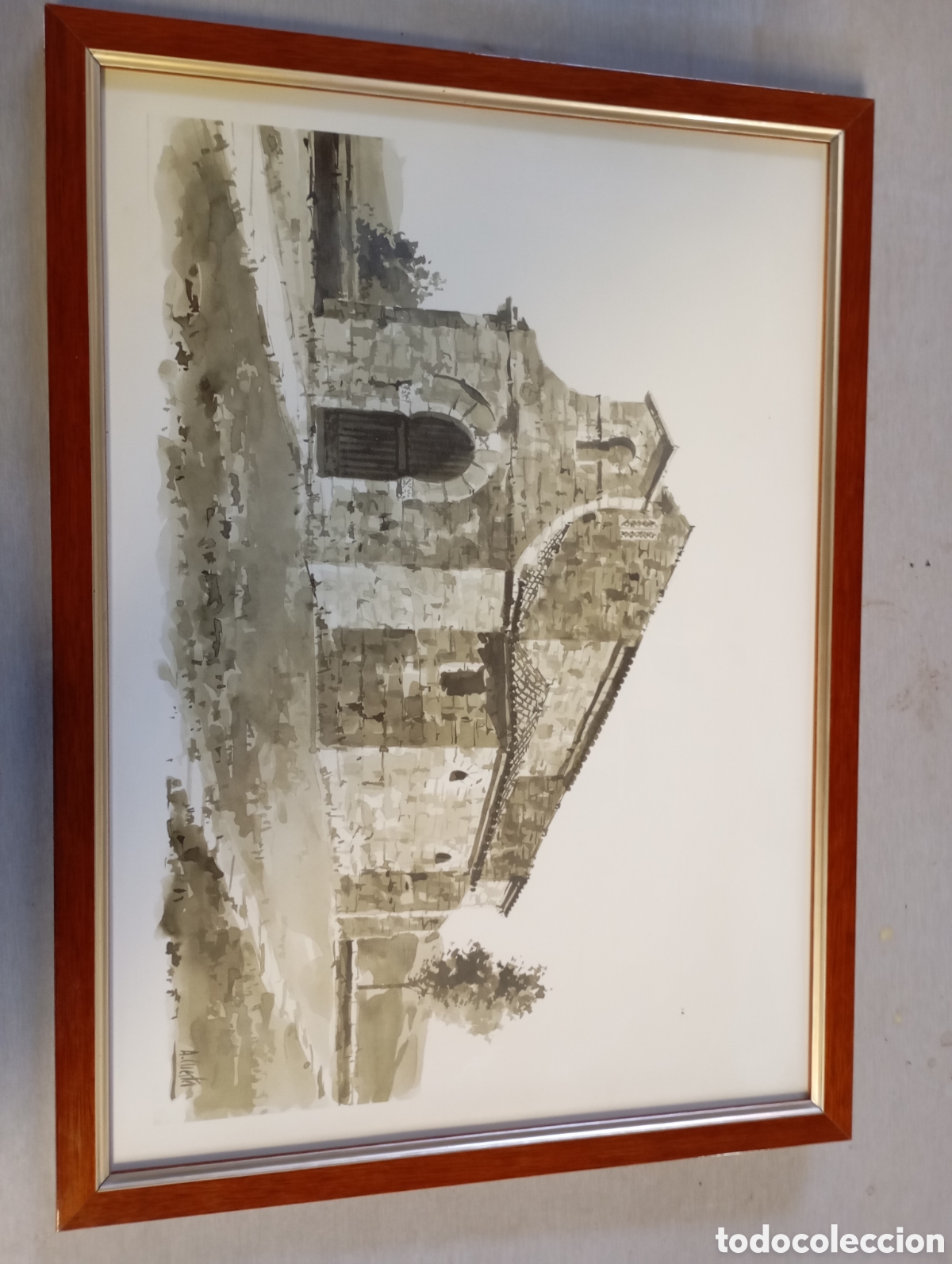 Arte: Litograf&iacute;a bas&iacute;lica de san juan ba&ntilde;os de cerrato Palencia 30cm x 30 cm