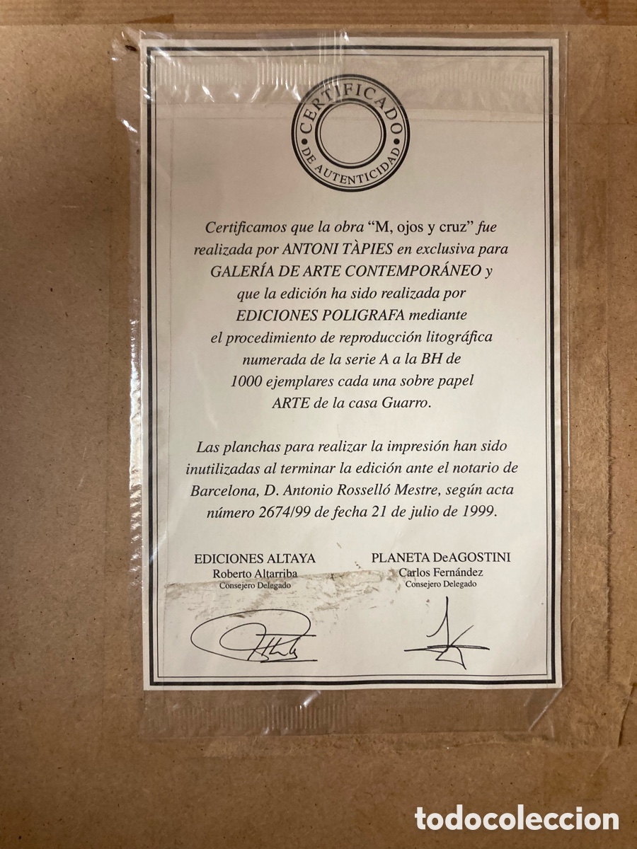 Arte: Litograf&iacute;a tapies 149/1000 con certificado