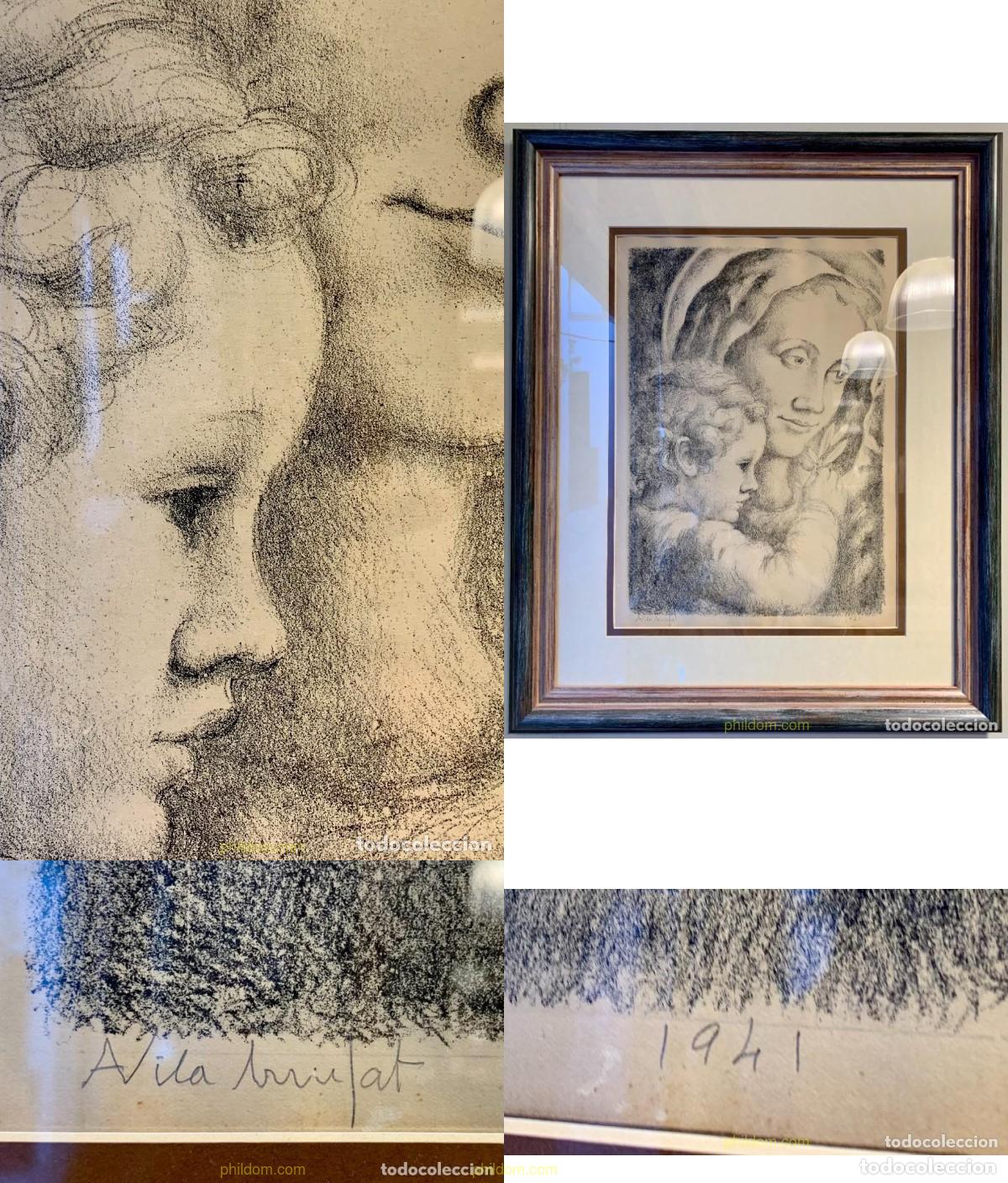 Arte: REPRODUCCION DIBUJO. Maternidad. Firma original A.VILA ARRUFAT. 65x54cm