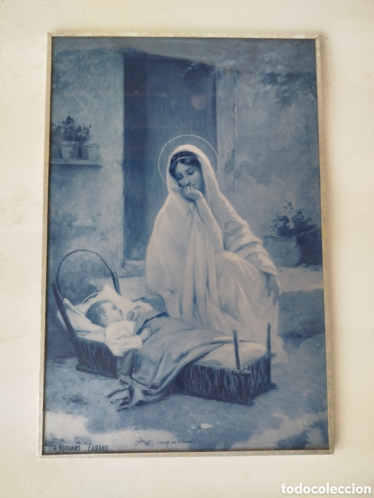 Arte: PAREJA DE LITOGRAFIAS METALIZADAS DE TEMA RELIGIOSO. UNA FIRMADA EDOUARD CABANE. 1907.