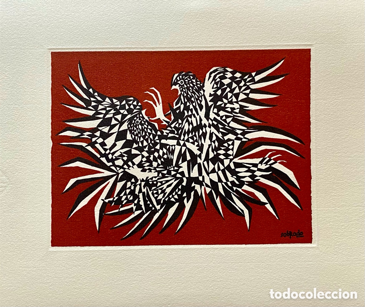 Arte: Litograf&iacute;a Pedro Sobrado combate de gallos - Foto 1