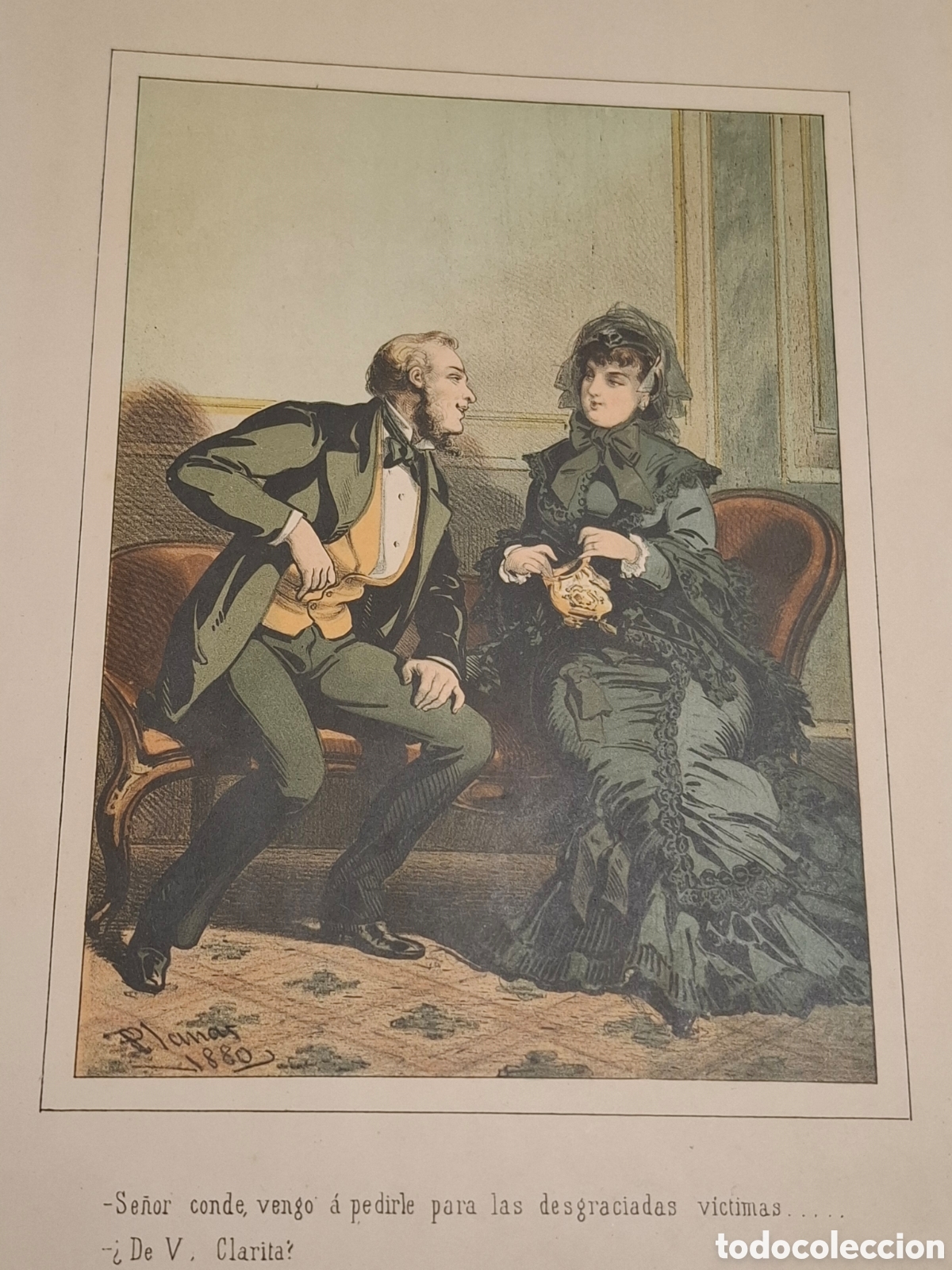 Arte: Litograf&iacute;a de Eusebio Planas, en color, 1880 - Foto 2