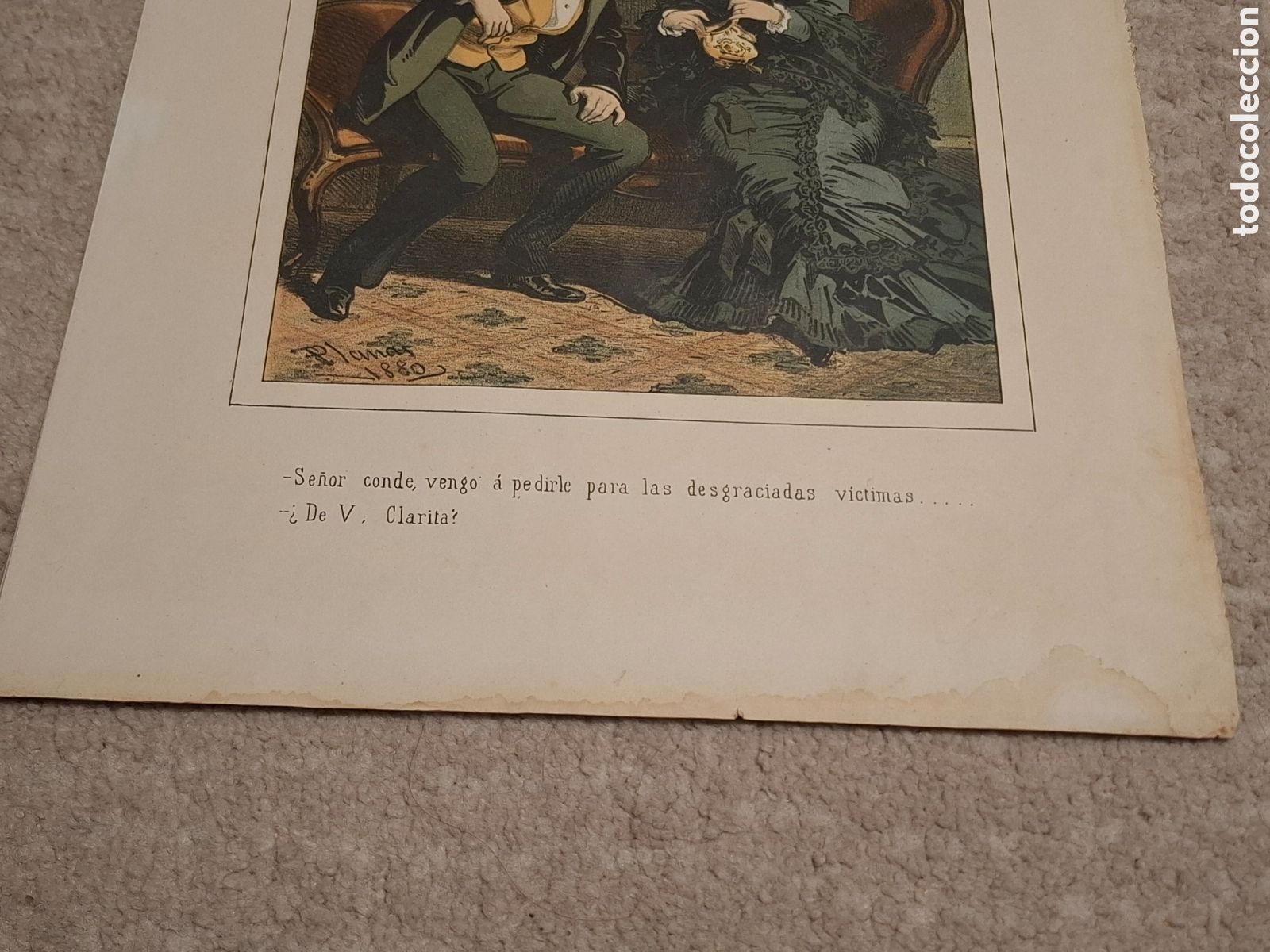 Arte: Litograf&iacute;a de Eusebio Planas, en color, 1880 - Foto 3