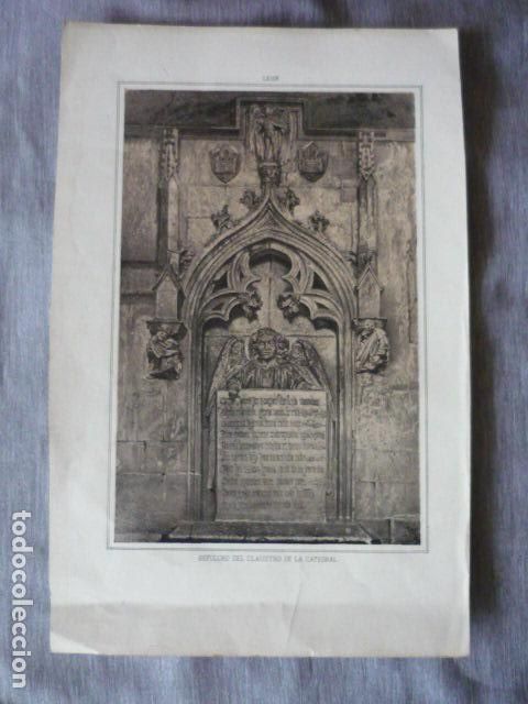 Arte: LEON CATEDRAL SEPULCRO DEL CLAUSTRO LITOGRAFIA SIGLO XIX 20,5 X 31 CM