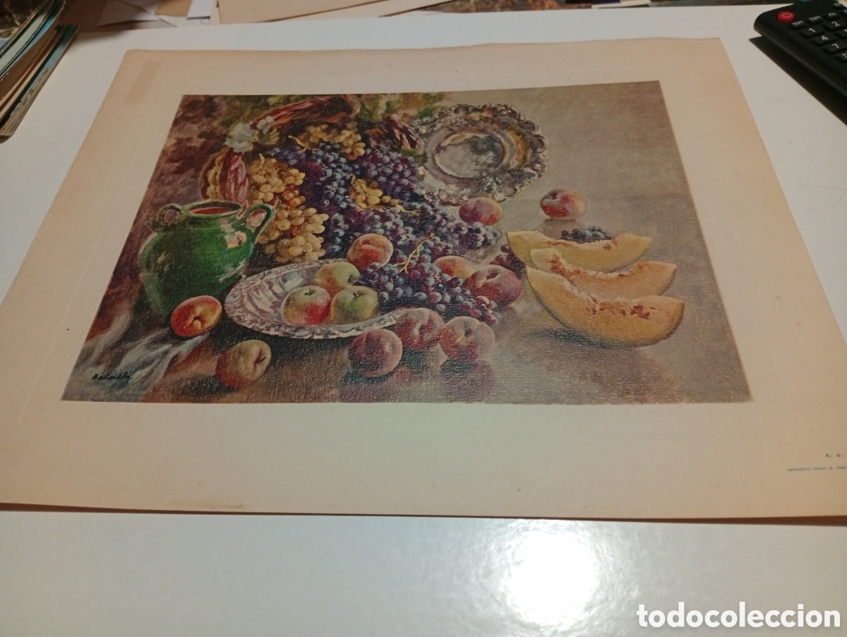 Arte: Litograf&iacute;a dibujo bodeg&oacute;n frutas - Foto 1