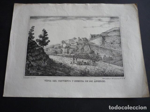 Arte: MALAGA CONVENTO Y HUERTA DE LOS ANGELES LITOGRAFIA SIGLO XIX F. PEREZ 21 X 29 CM