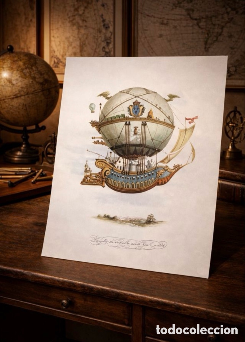 Art: Grande y Antigua Litograf&iacute;a 1956 Globo Aerost&aacute;tico