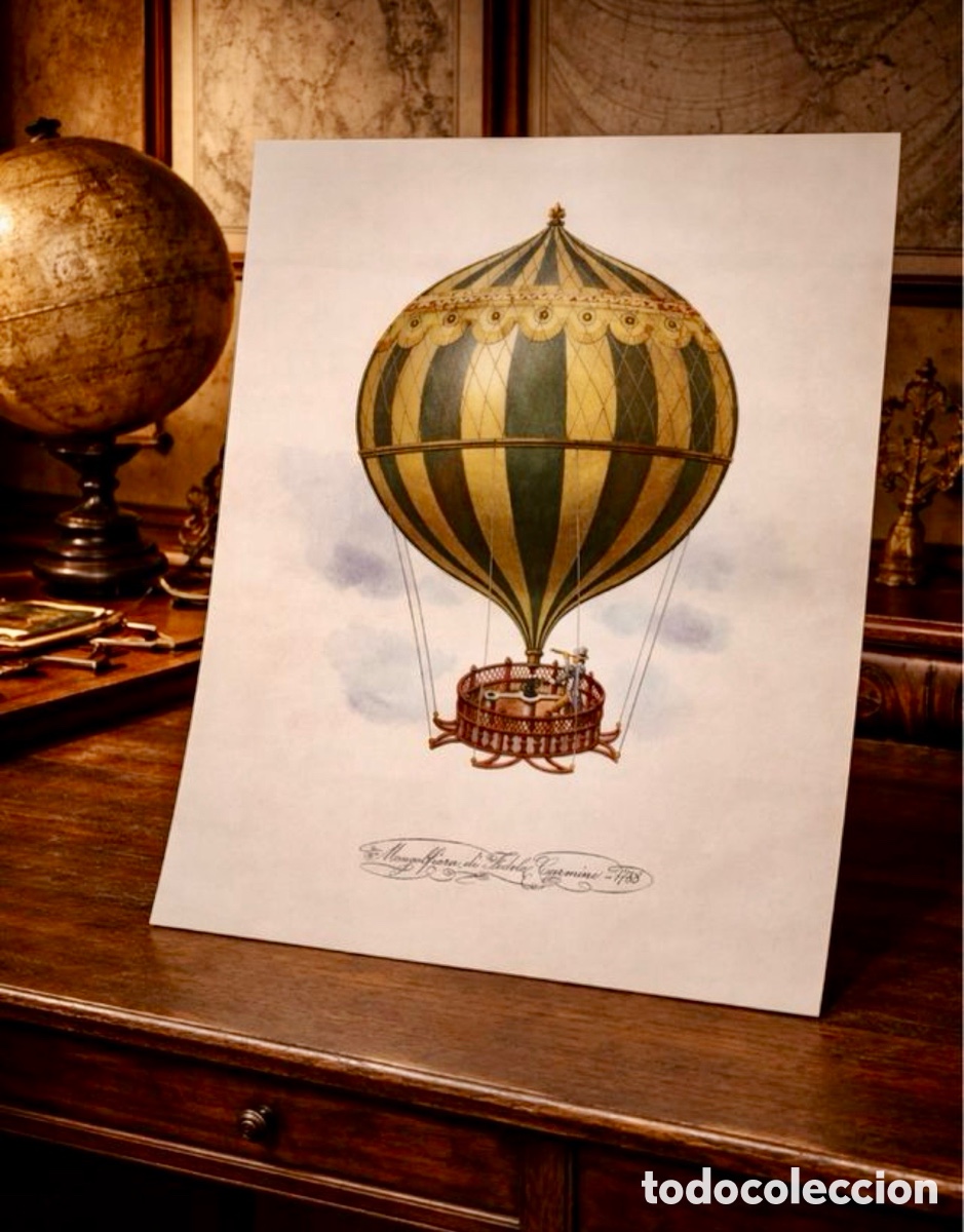 Arte: Grande y Antigua Litograf&iacute;a 1956 Globo Aerost&aacute;tico