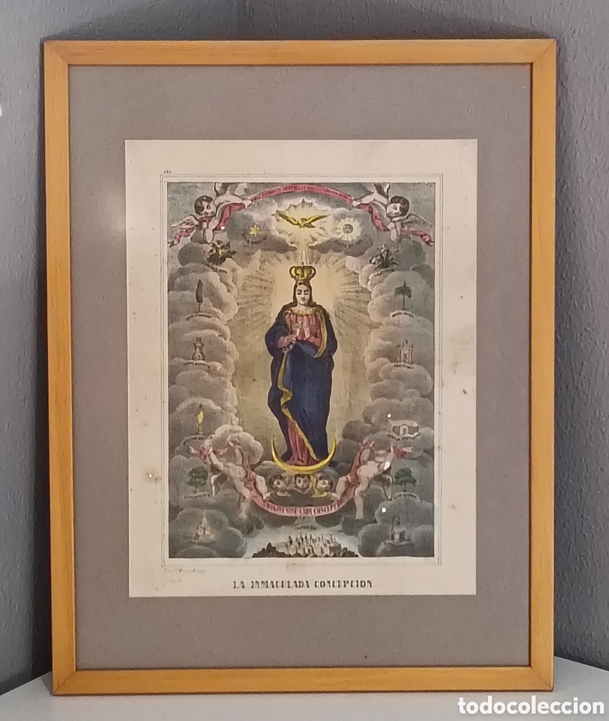 Arte: Antigua L&aacute;mina Religiosa Inmaculada Concepci&oacute;n