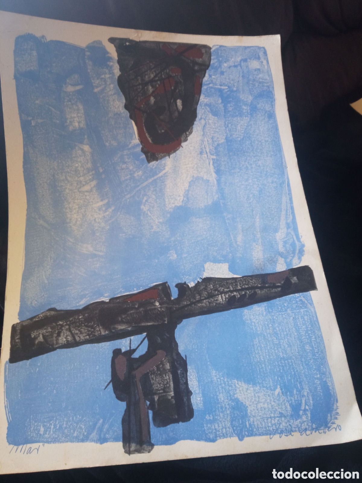 Arte: Mar, Litograf&iacute;a de Jos&eacute; Caballero, mide 49x35cm