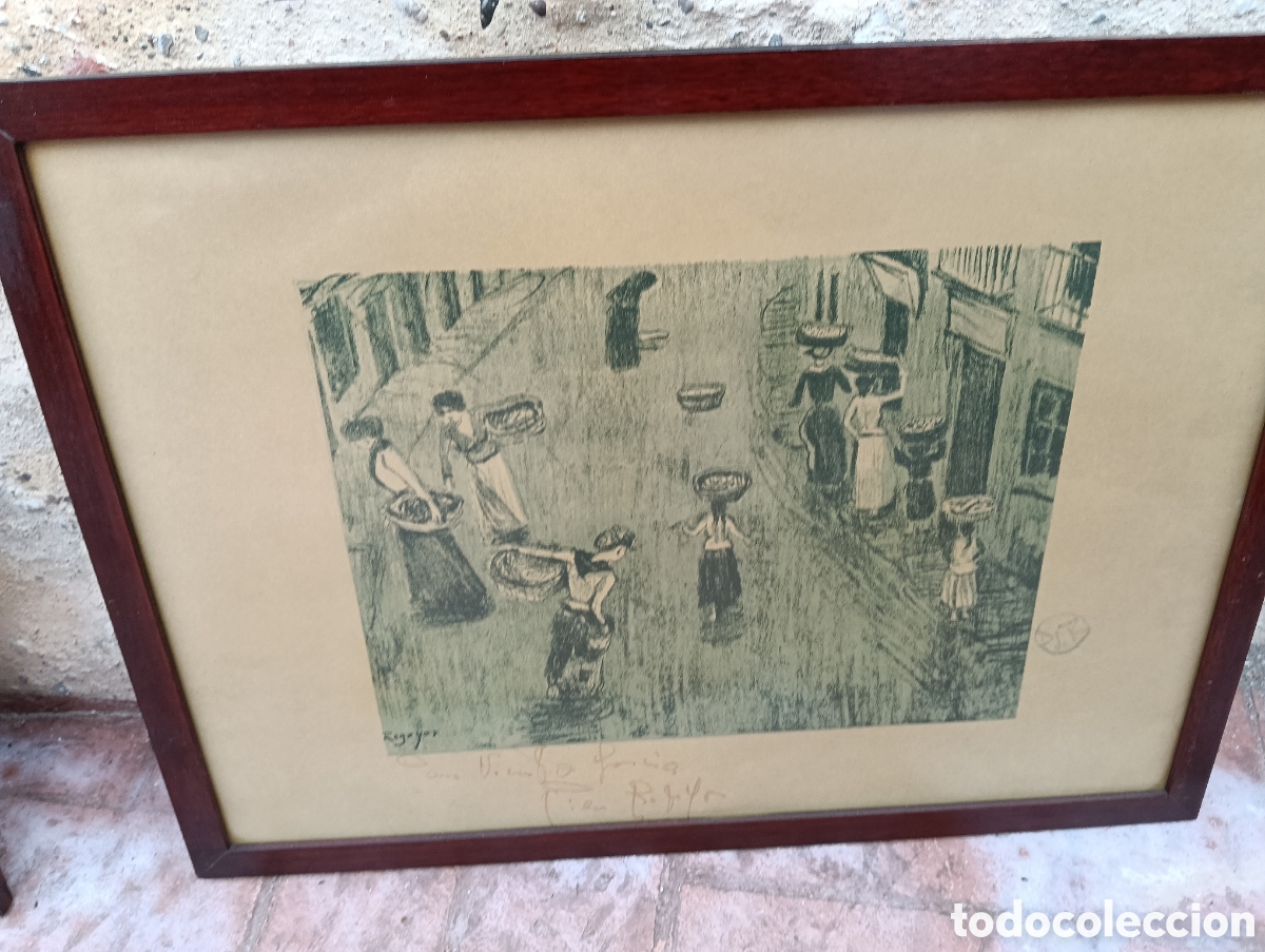 Arte: Cuadro grabado o litograf&iacute;a de Pilar Regoyos dedicado por la autora