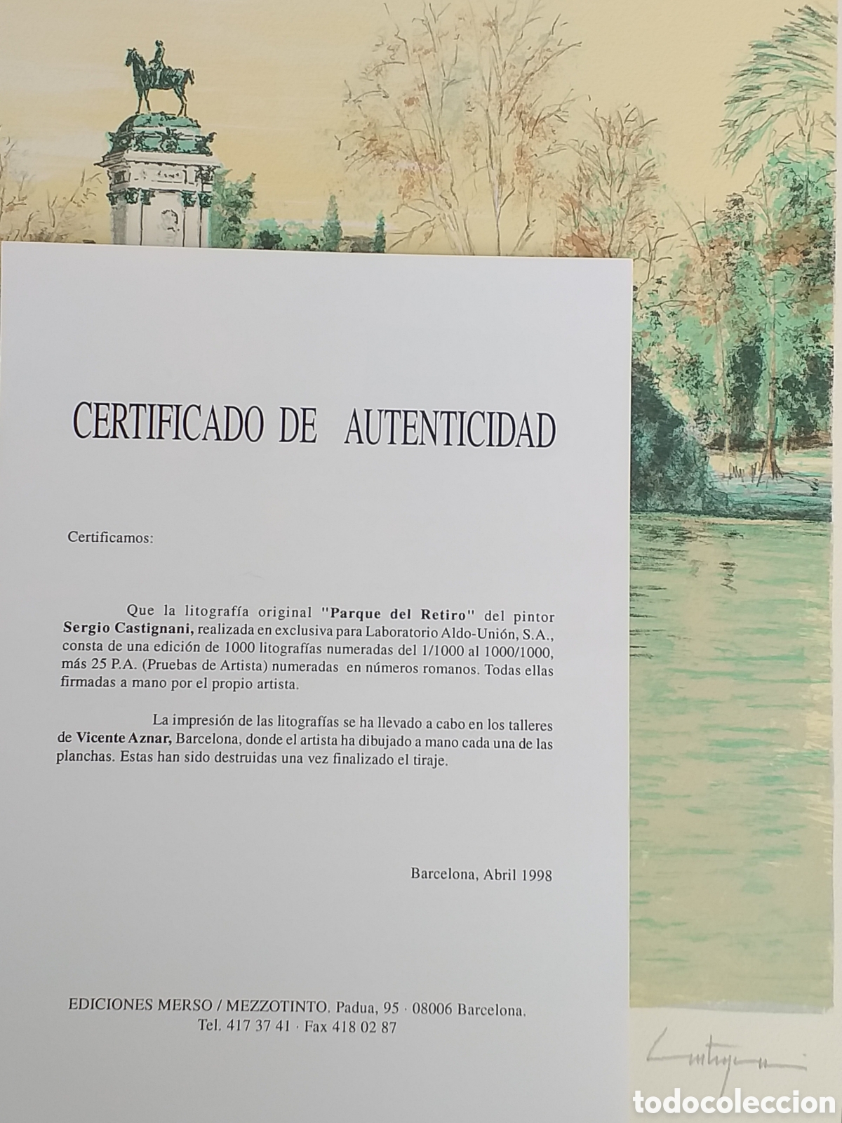 Arte: LITOGRAF&Iacute;A SERGIO CASTIGNANI &rdquo;PARQUE DEL RETIRO&rdquo; - Foto 6