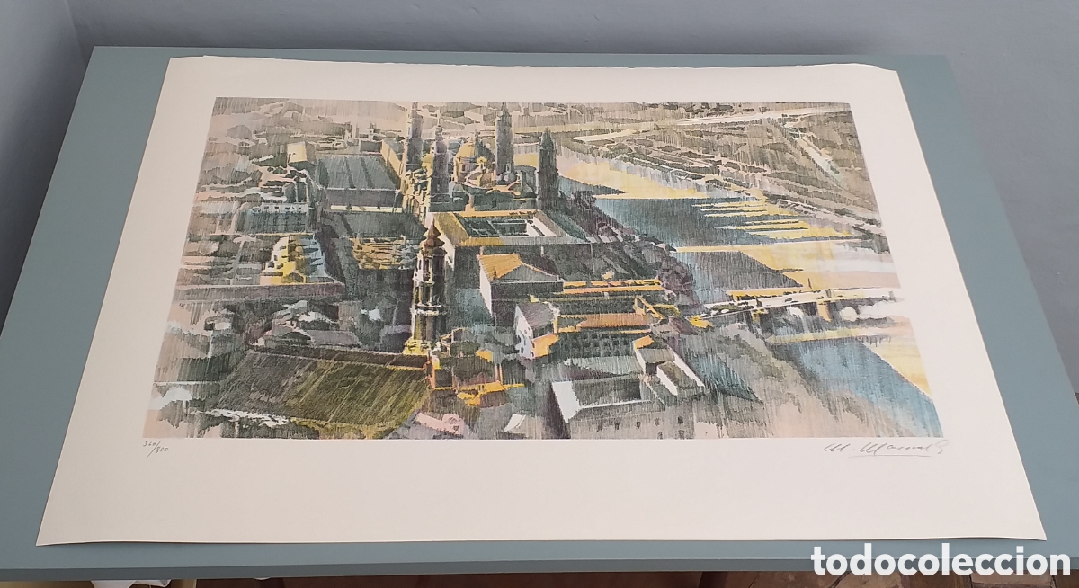 Arte: LITOGRAF&Iacute;A MANUEL MAYORAL &rdquo;VISTA A&Eacute;REA DE ZARAGOZA&rdquo;