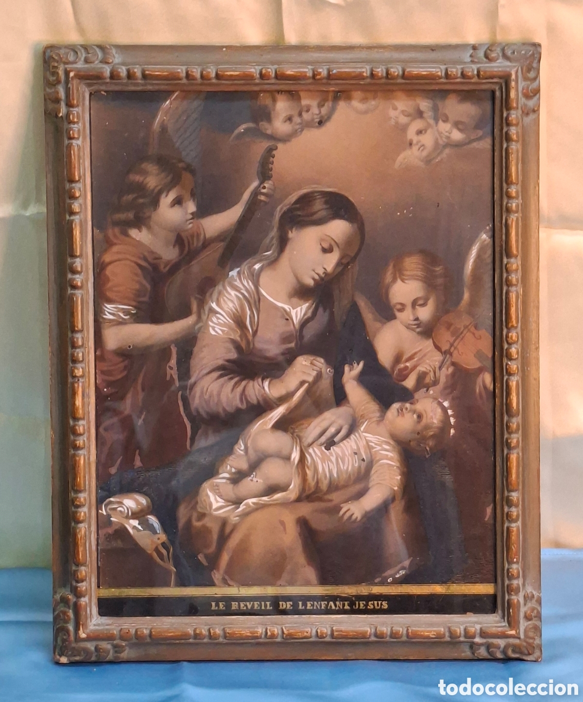 Arte: Litograf&iacute;a coloreada S.XIX El Despertar del Ni&ntilde;o J