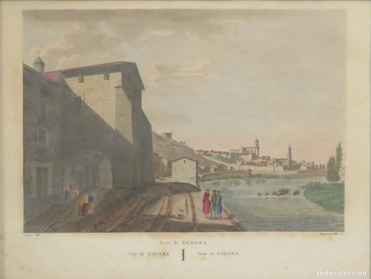 Arte: Vista de Gerona. Dequevauviller. ILUMINADO A MANO. HACIA 1820