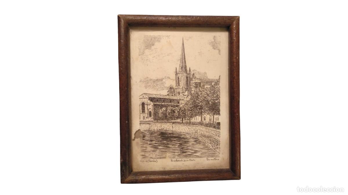 Arte: Dibujo Litograf&iacute;a francesa vintage Tule Correz&egrave; Catedral San Marti - Yves Ducourtioux, MUY RARO