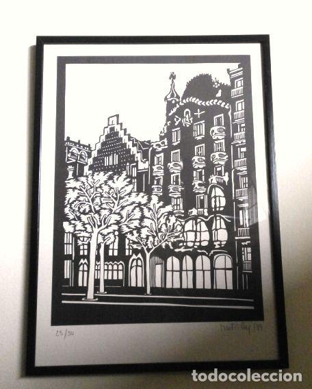 Arte: MARTI PEY - Litografia 1989 - 23/30 - Casa Batllo y Casa Amatller - Passeig de Gr&agrave;cia - Barcelona
