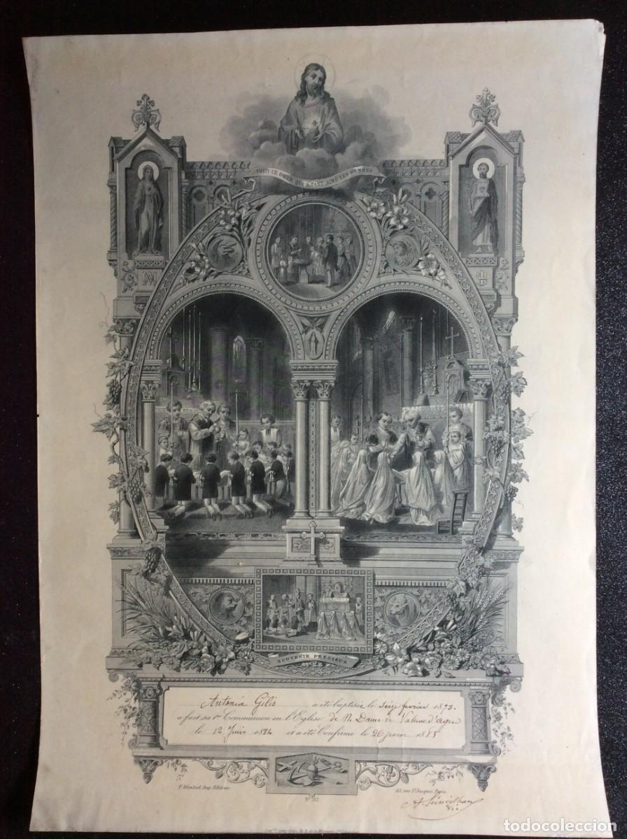 Arte: Litografia religiosa numerada, ano 1885. V&aacute;rios sacramentos de uma crian&ccedil;a...1885