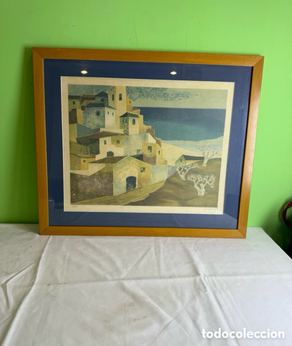 Arte: Ram&oacute;n Llovet Miserol. Litografia sobre papel - Casas junto al mediterr&aacute;neo - Tiraje:234/250.