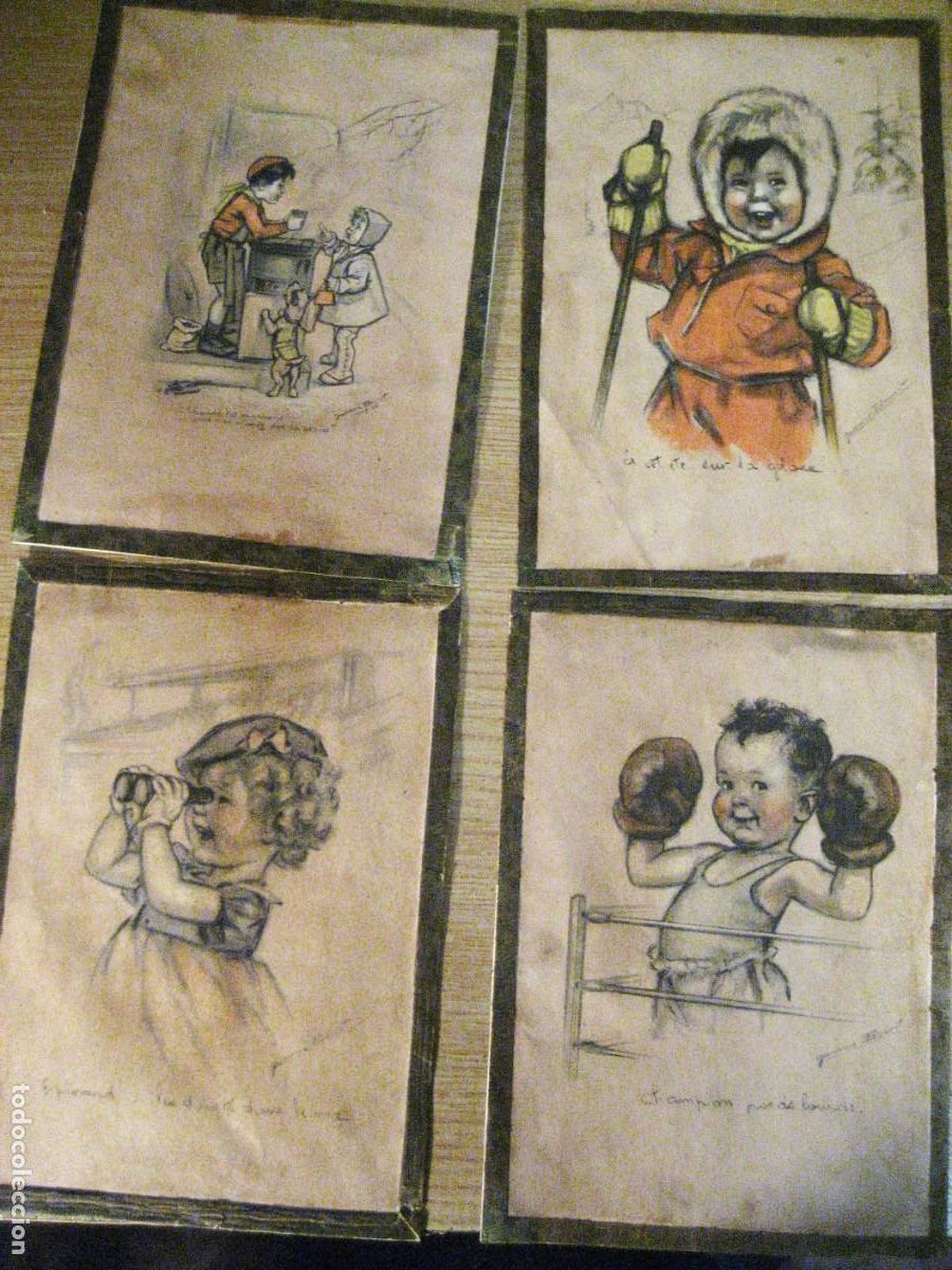 Arte: 4 antiguas litografias de Germaine Bouret ilustradora Francesa . tematica infantil