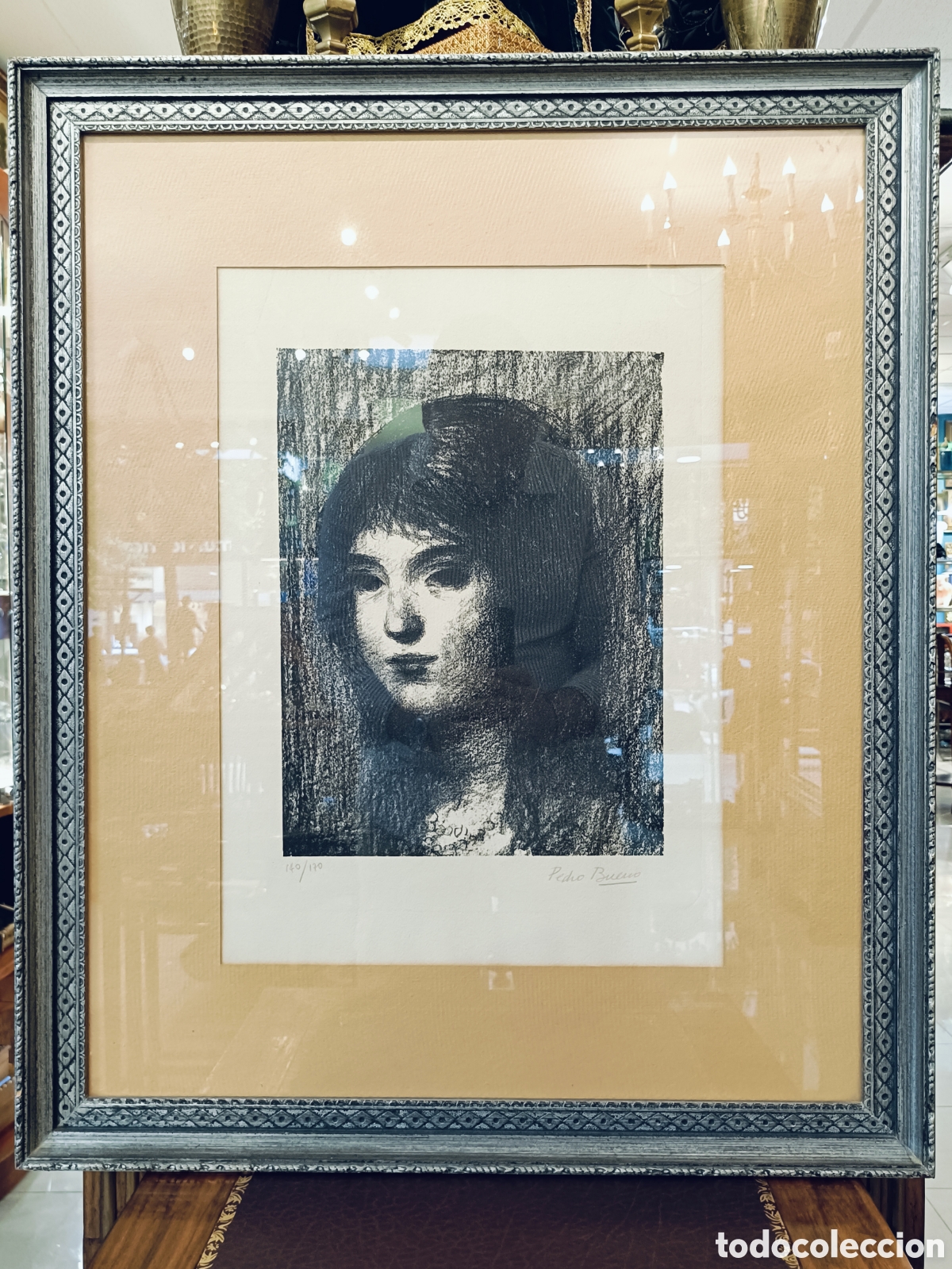Arte: PEDRO BUENO. LITOGRAFIA SOBRE PAPEL GUARRO. RETRATO NI&Ntilde;A. FIRMADA Y NUMERADA. 140/170.