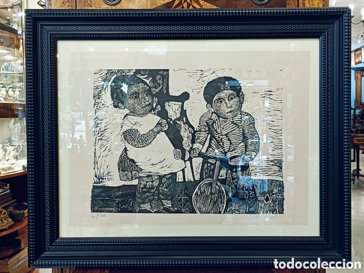 Arte: MANUEL ALCORLO. XILOGRAFIA. NI&Ntilde;OS JUGANDO. FIRMADA Y NUMERADA 25/170. A&Ntilde;O 1970